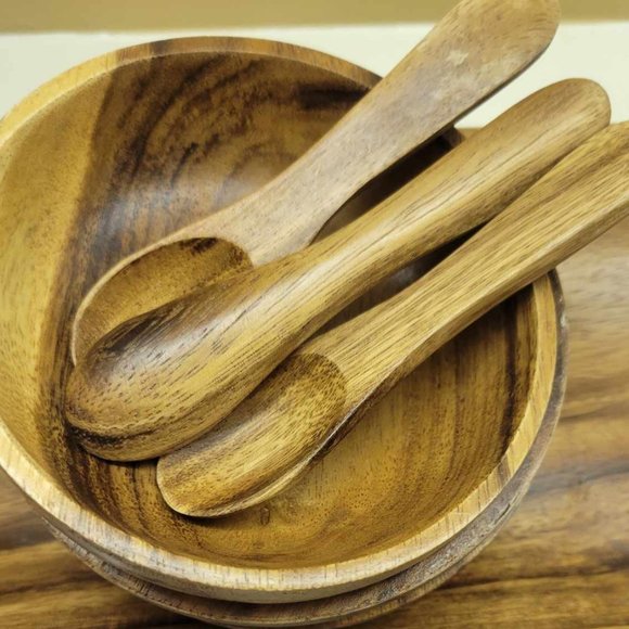 Mango Wood Tray with Spice Bowls & Wood Spoons Set - Picture 6 of 6